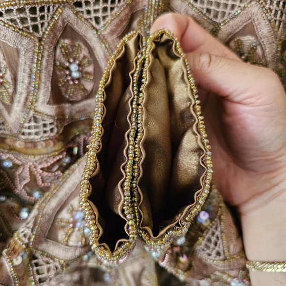 SCALA Vintage 100% Silk Beaded, Embroidered and Sequin Golden Brown Jacket Sz S - Picture 5 of 14